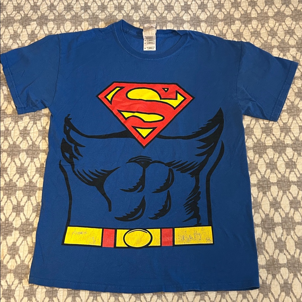 Gildan Blue Superman Muscle T-Shirt with Red and Yellow Accents